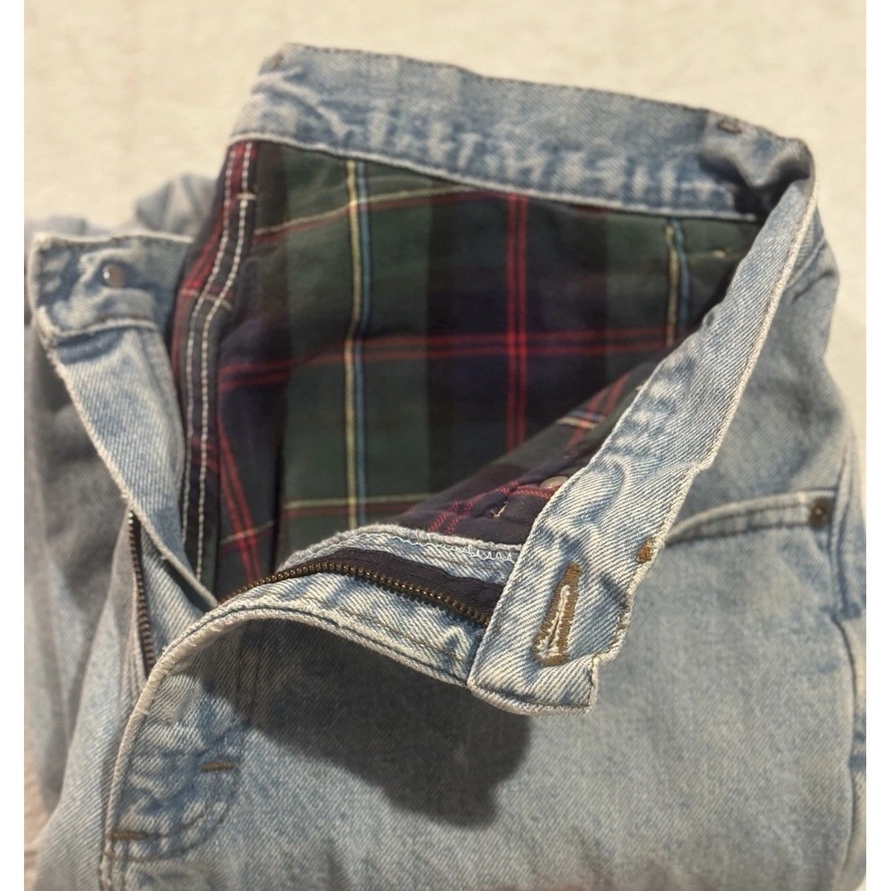 L.L. Bean VTG Flannel Lined Blue Denim‎ Jeans Work Stain Raw Hem 32x32*